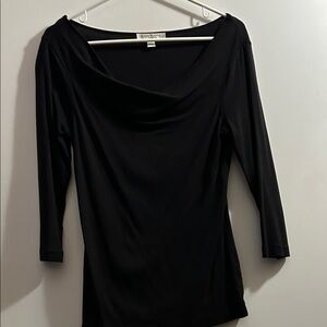 Susan Bristol Petite Black Drape Neck Blouse
